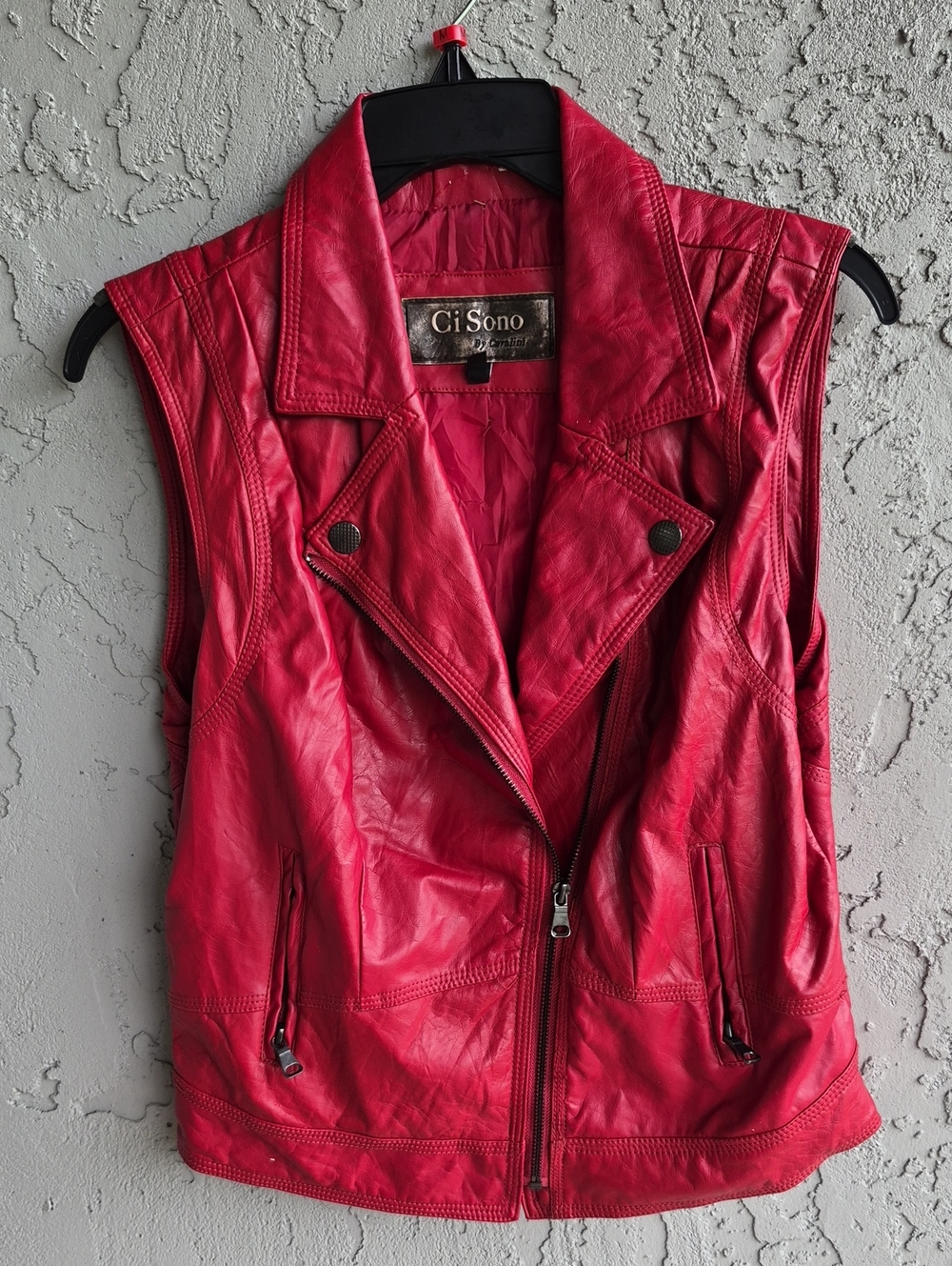 Ci Sono Women's Red Pleather Moto Vest